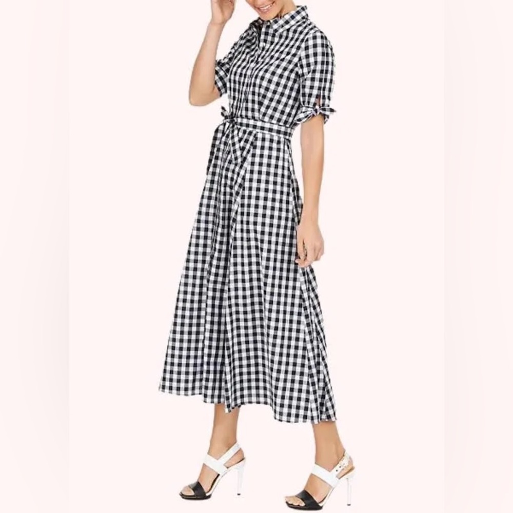 Calvin Klein Black and White Checkered Midi Dress